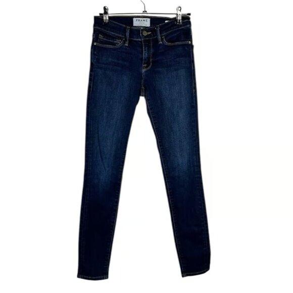 FRAME Le Skinny de Jeanne Jeans Size 26 Mid-Rise Stretch Skinny Denim Dark Wash - Picture 1 of 4